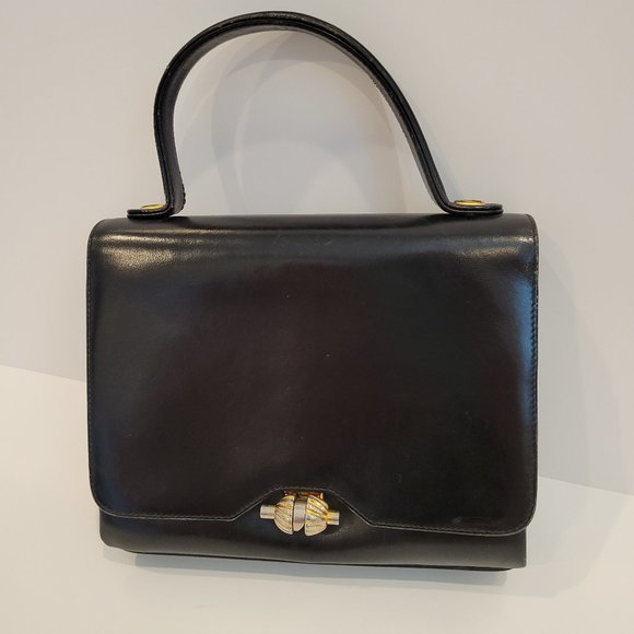 Koret - black calf-skin leather handbag with gold-toned closure - Picture 1 of 9